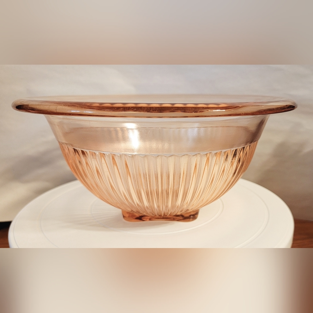 Vintage Hazel Atlas Pink Depression Glass Serving Mixing Fruit Salad Bowl 9 5/8"